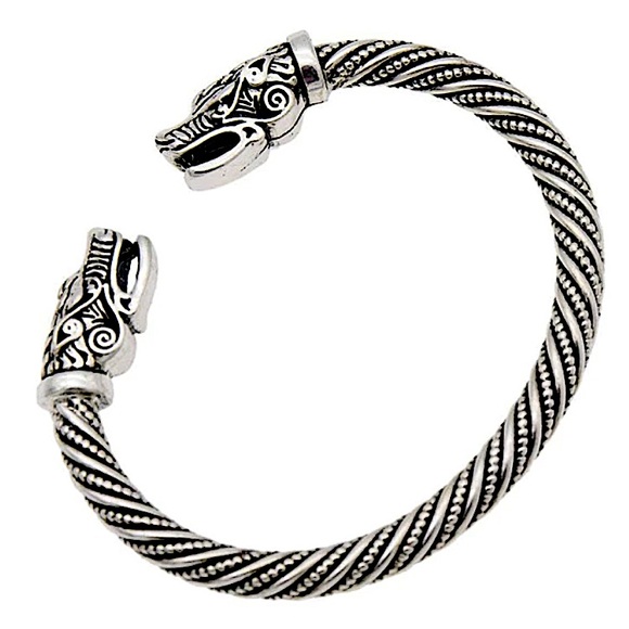 SILVER DRAGON VIKING BANGLE BRACELET - Picture 2 of 7
